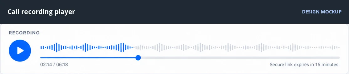 Call-detail design mockup showing the recording playback controls
